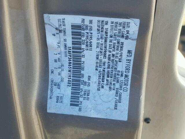 1FAFP36N65W195882 - 2005 FORD FOCUS ZXW TAN photo 10