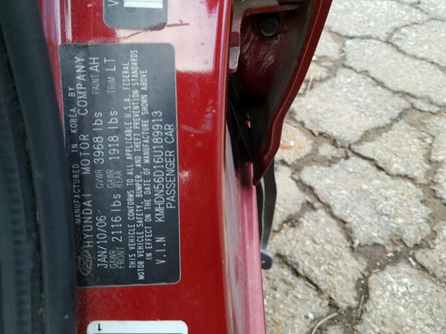 KMHDN56D16U189913 - 2006 HYUNDAI ELANTRA GL RED photo 10