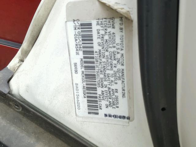 4T1GB11E7SU017085 - 1995 TOYOTA AVALON XLS WHITE photo 10