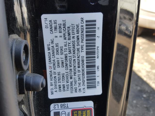 2HGFG3B0XEH504810 - 2014 HONDA CIVIC EXL 黑色 照片 10