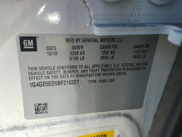 1G4GE5ED9BF210357 - 2011 BUICK LACROSSE C WHITE photo 10