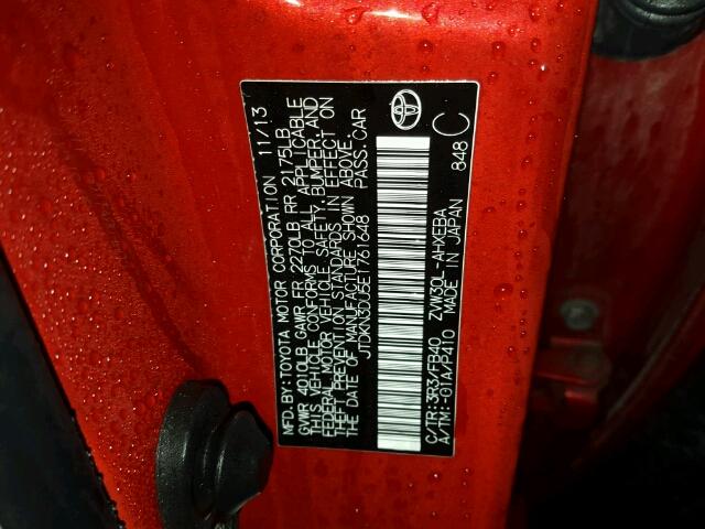 JTDKN3DU5E1761648 - 2014 TOYOTA PRIUS RED photo 10