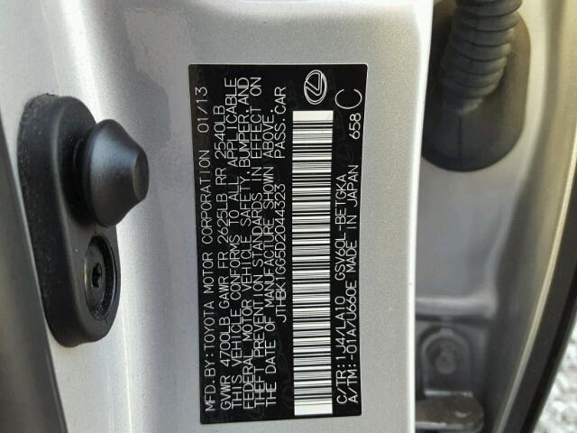 JTHBK1GG5D2044323 - 2013 LEXUS ES 350 SILVER photo 10