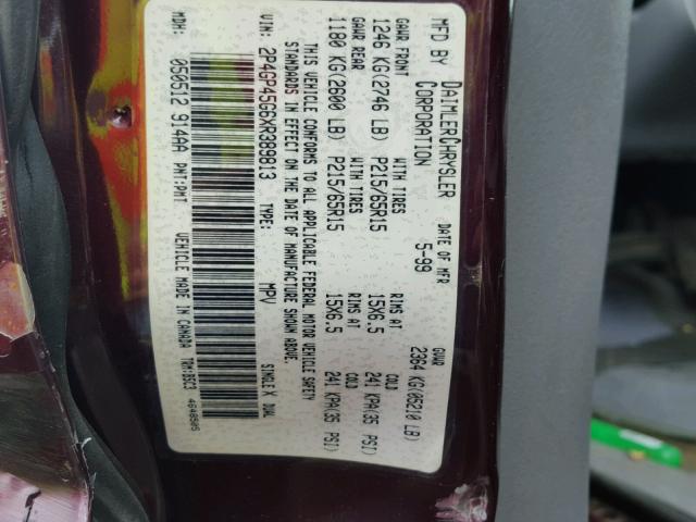 2P4GP45G6XR389813 - 1999 PLYMOUTH VOYAGER SE BURGUNDY photo 10
