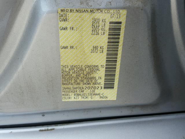 1N4AL3AP3EN207023 - 2014 NISSAN ALTIMA 2.5 SILVER photo 10