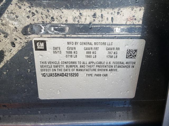 1G1JA5SH4D4218290 - 2013 CHEVROLET SONIC LS 石墨色 照片 10