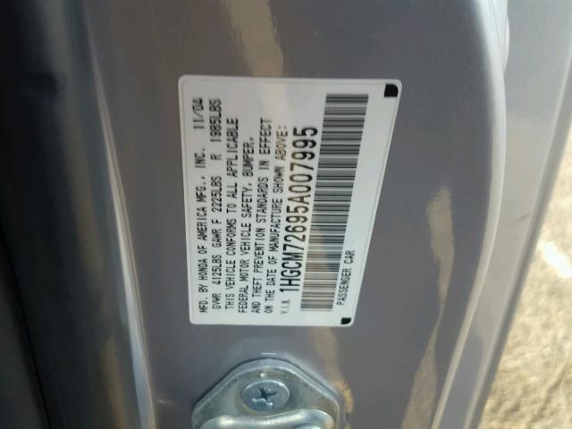 1HGCM72695A007995 - 2005 HONDA ACCORD EX SILVER photo 10