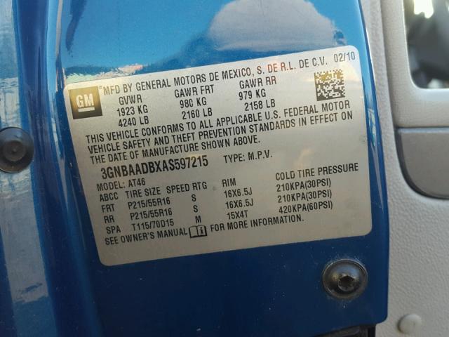 3GNBAADBXAS597215 - 2010 CHEVROLET HHR LS BLUE photo 10