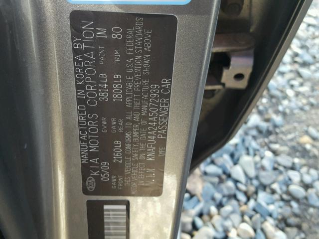 KNAFU4A24A5072939 - 2010 KIA FORTE EX GRAY photo 10