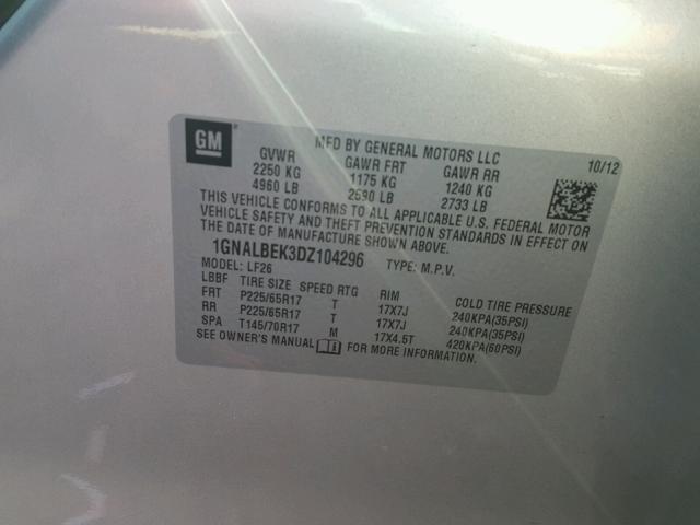 1GNALBEK3DZ104296 - 2013 CHEVROLET EQUINOX LS SILVER photo 10