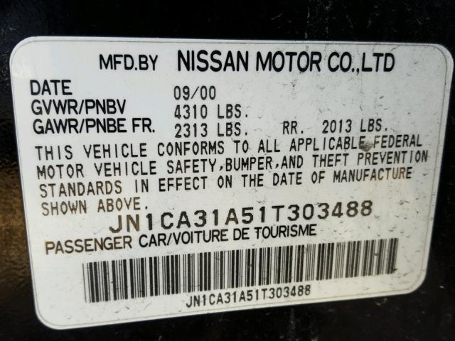 JN1CA31A51T303488 - 2001 NISSAN MAXIMA GXE BLACK photo 10