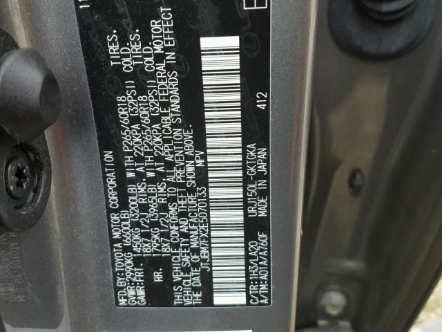 JTJBM7FX2E5070133 - 2014 LEXUS GX BASE CHARCOAL photo 10