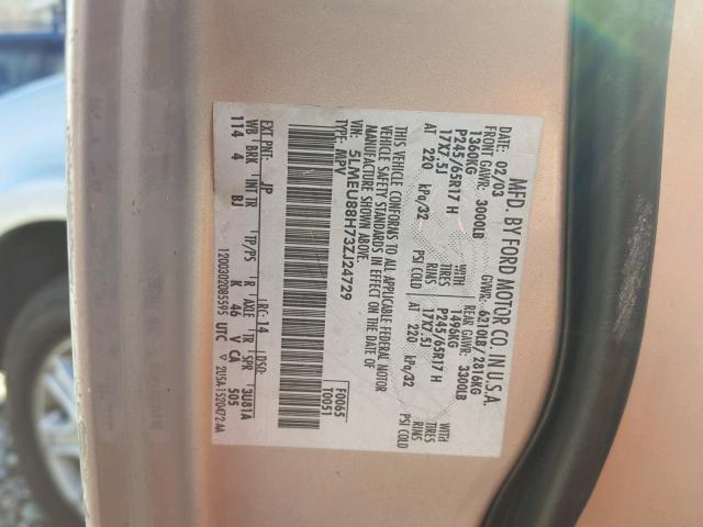 5LMEU88H73ZJ24729 - 2003 LINCOLN AVIATOR 灰色 照片 10