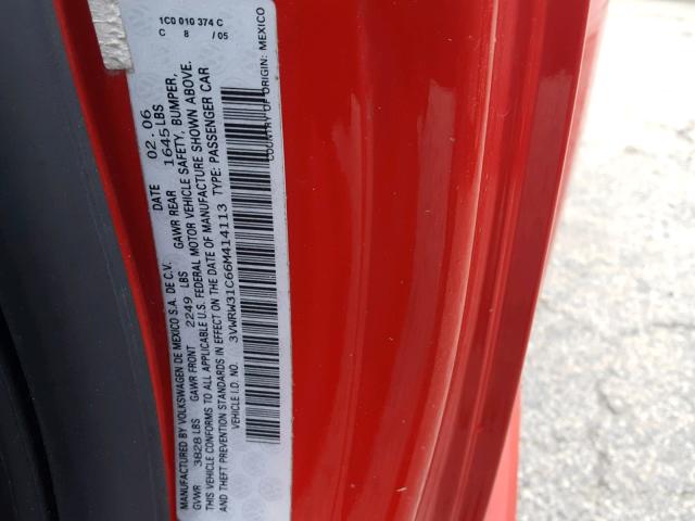 3VWRW31C66M414113 - 2006 VOLKSWAGEN NEW BEETLE 红色 照片 10