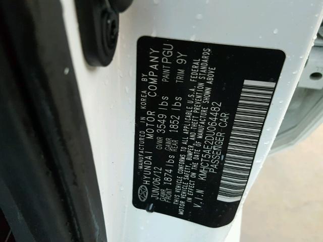 KMHCT5AE2DU064482 - 2013 HYUNDAI ACCENT GLS WHITE photo 10