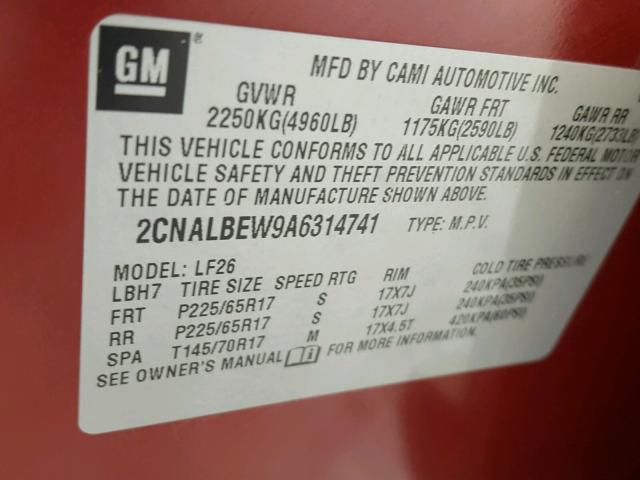 2CNALBEW9A6314741 - 2010 CHEVROLET EQUINOX LS RED photo 10