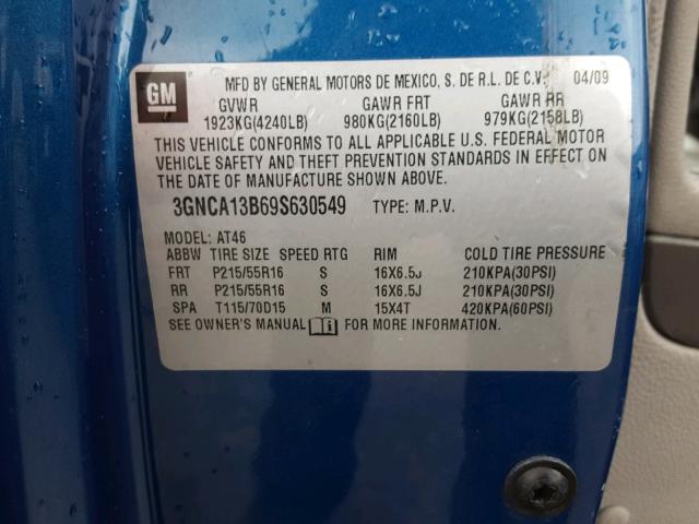 3GNCA13B69S630549 - 2009 CHEVROLET HHR LS Azul foto 10