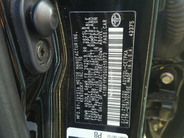 4T1BF1FK2GU219773 - 2016 TOYOTA CAMRY LE BLACK photo 10