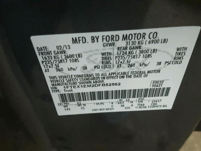 1FTEX1EM2DFB52562 - 2013 FORD F150 SUPER GRAY photo 10