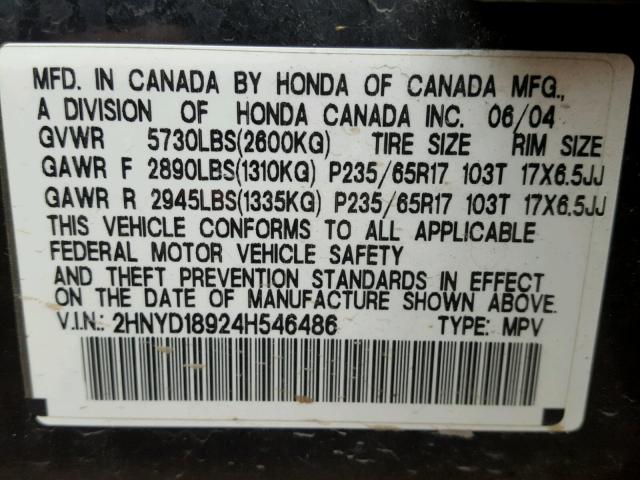 2HNYD18924H546486 - 2004 ACURA MDX TOURIN BLACK photo 10