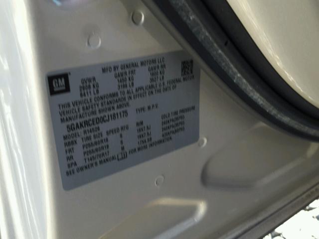 5GAKRCED0CJ181175 - 2012 BUICK ENCLAVE GOLD photo 10
