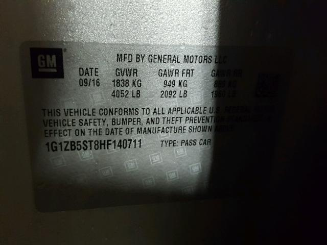 1G1ZB5ST8HF140711 - 2017 CHEVROLET MALIBU LS ვერცხლისფერი ფოტო 10