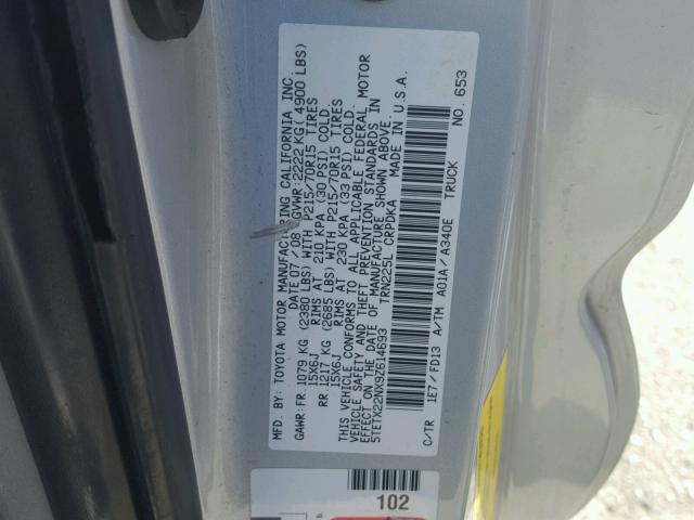 5TETX22NX9Z614693 - 2009 TOYOTA TACOMA ACC SILVER photo 10