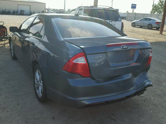 3FAHP0HA6CR258254 - 2012 FORD FUSION SE BLUE photo 3