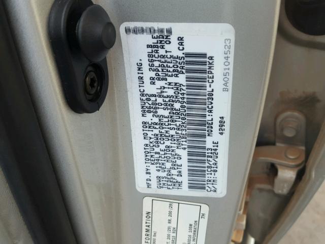 4T1BE32K02U094477 - 2002 TOYOTA CAMRY LE GRAY photo 10