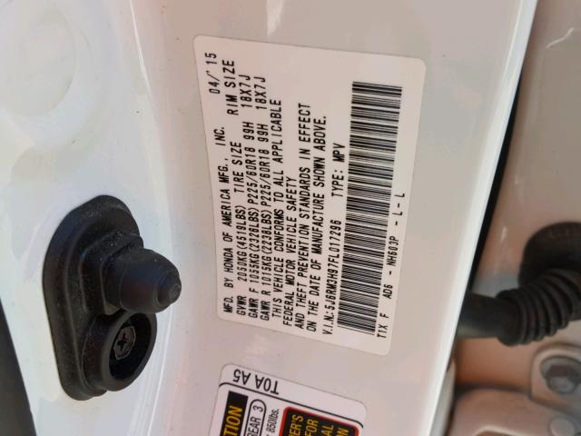 5J6RM3H97FL017296 - 2015 HONDA CR-V TOURI WHITE photo 10