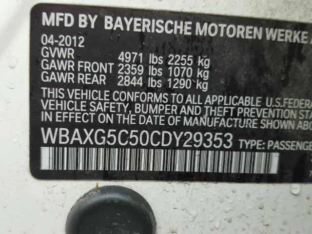 WBAXG5C50CDY29353 - 2012 BMW 528 I WHITE photo 10