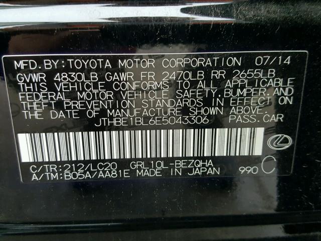 JTHBE1BL6E5043306 - 2014 LEXUS GS 350 BLACK photo 10