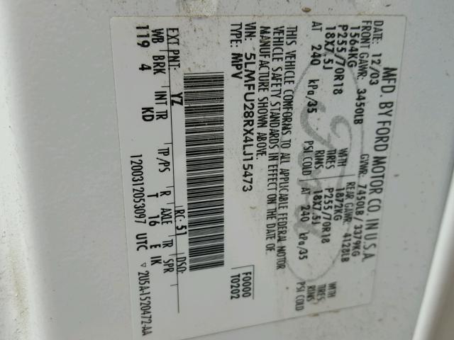 5LMFU28RX4LJ15473 - 2004 LINCOLN NAVIGATOR WHITE photo 10