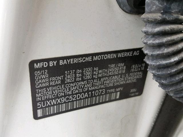 5UXWX9C52D0A11073 - 2013 BMW X3 XDRIVE2 WHITE photo 10