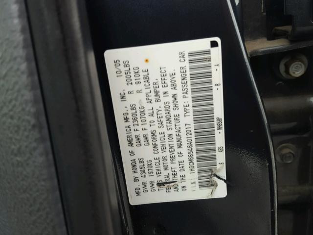 1HGCM66546A012017 - 2006 HONDA ACCORD EX BLACK photo 10