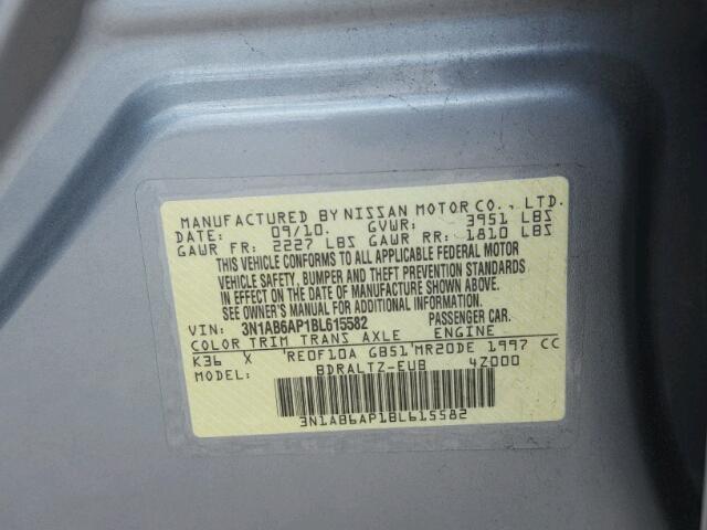 3N1AB6AP1BL615582 - 2011 NISSAN SENTRA 2.0 GRAY photo 10