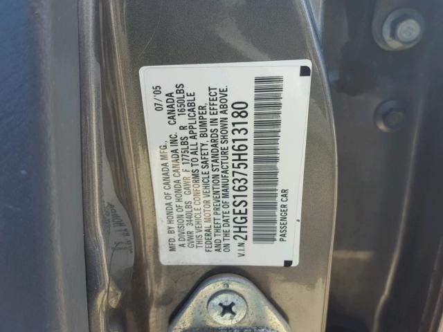 2HGES16375H613180 - 2005 HONDA CIVIC DX V SILVER photo 10