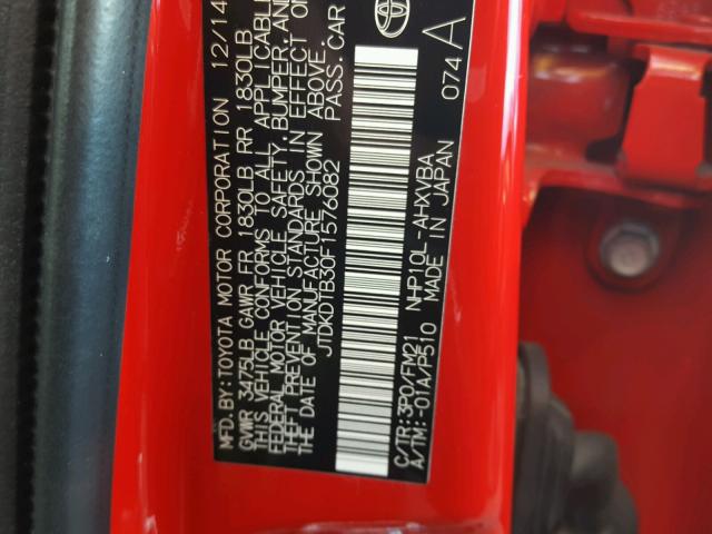 JTDKDTB30F1576082 - 2015 TOYOTA PRIUS C RED photo 10