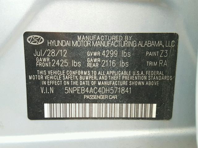 5NPEB4AC4DH571841 - 2013 HYUNDAI SONATA GLS BLUE photo 10