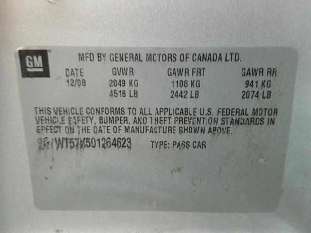 2G1WT57K591264623 - 2009 CHEVROLET IMPALA 1LT SILVER photo 10