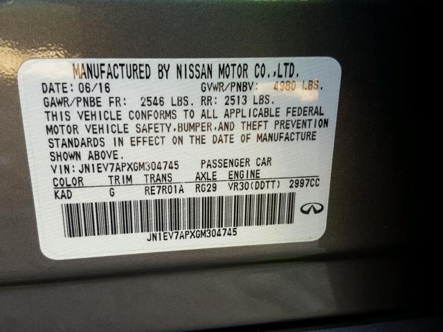 JN1EV7APXGM304745 - 2016 INFINITI Q50 PREMIU GRAY photo 10