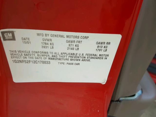 1G2NF52F12C178833 - 2002 PONTIAC GRAND AM S RED photo 10