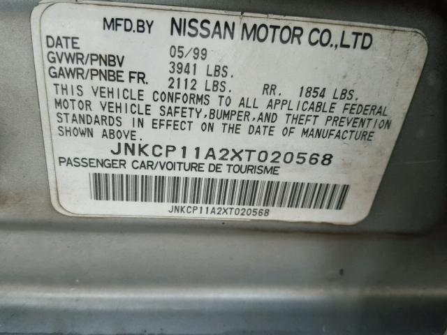 JNKCP11A2XT020568 - 1999 INFINITI G20 GRAY photo 10