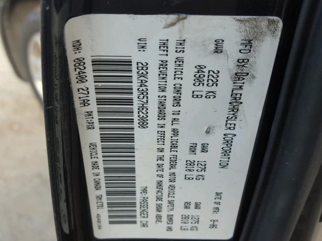 2B3KA43R57H623080 - 2007 DODGE CHARGER SE BLACK photo 10