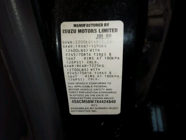 4S6CM58W7X4424840 - 1999 HONDA PASSPORT E 黑色 照片 10