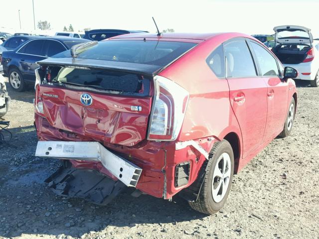 JTDKN3DU5E0372529 - 2014 TOYOTA PRIUS RED photo 4