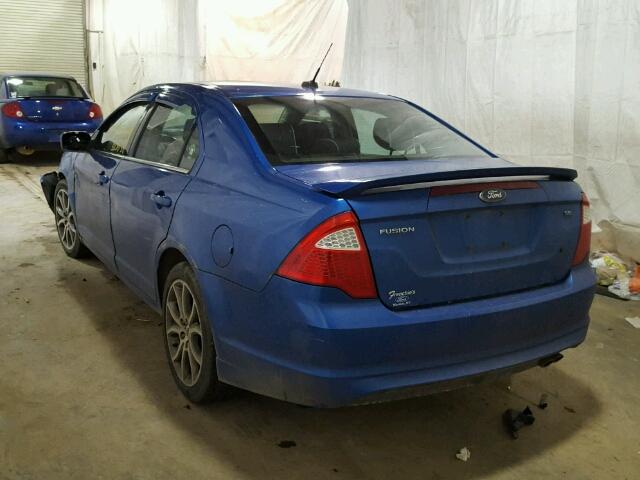 3FAHP0HAXBR102247 - 2011 FORD FUSION SE BLUE photo 3