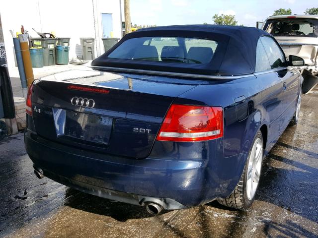 WAUAF48H57K019661 - 2007 AUDI A4 2.0T CA BLUE photo 4