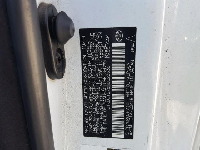 JTKDE167850023636 - 2005 TOYOTA SCION TC 白色 照片 10