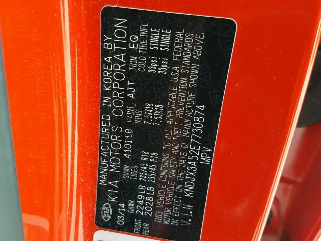 KNDJX3A52E7730874 - 2014 KIA SOUL ! RED photo 10